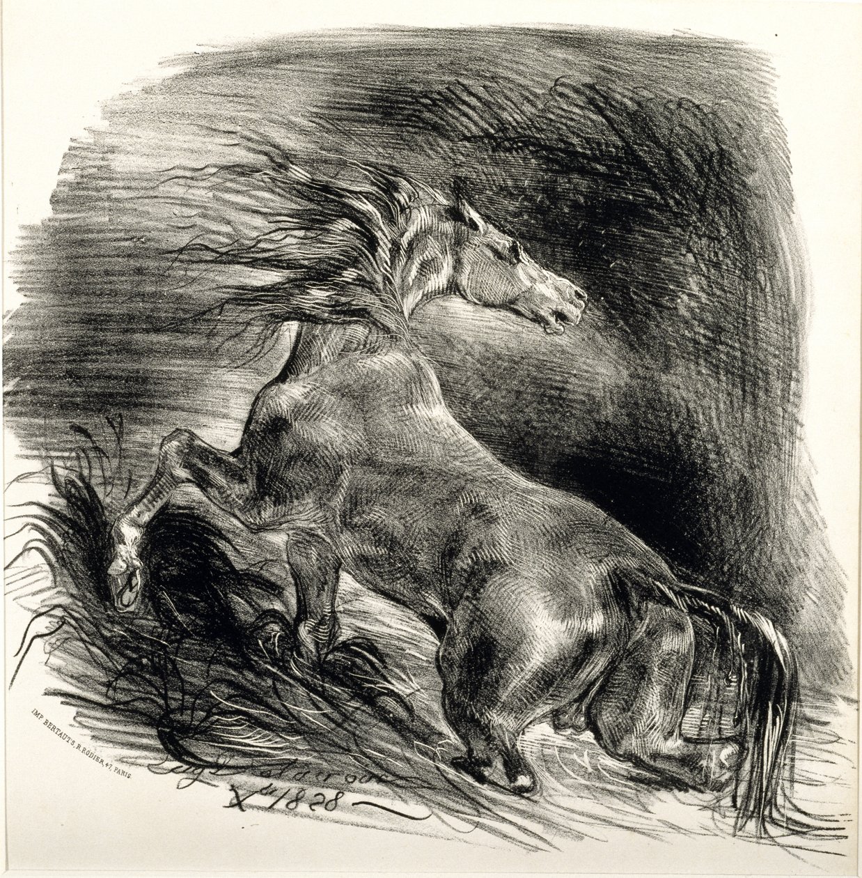 Cheval sauvage, 1828 (lito em papel de palha) de Ferdinand Victor Eugene Delacroix