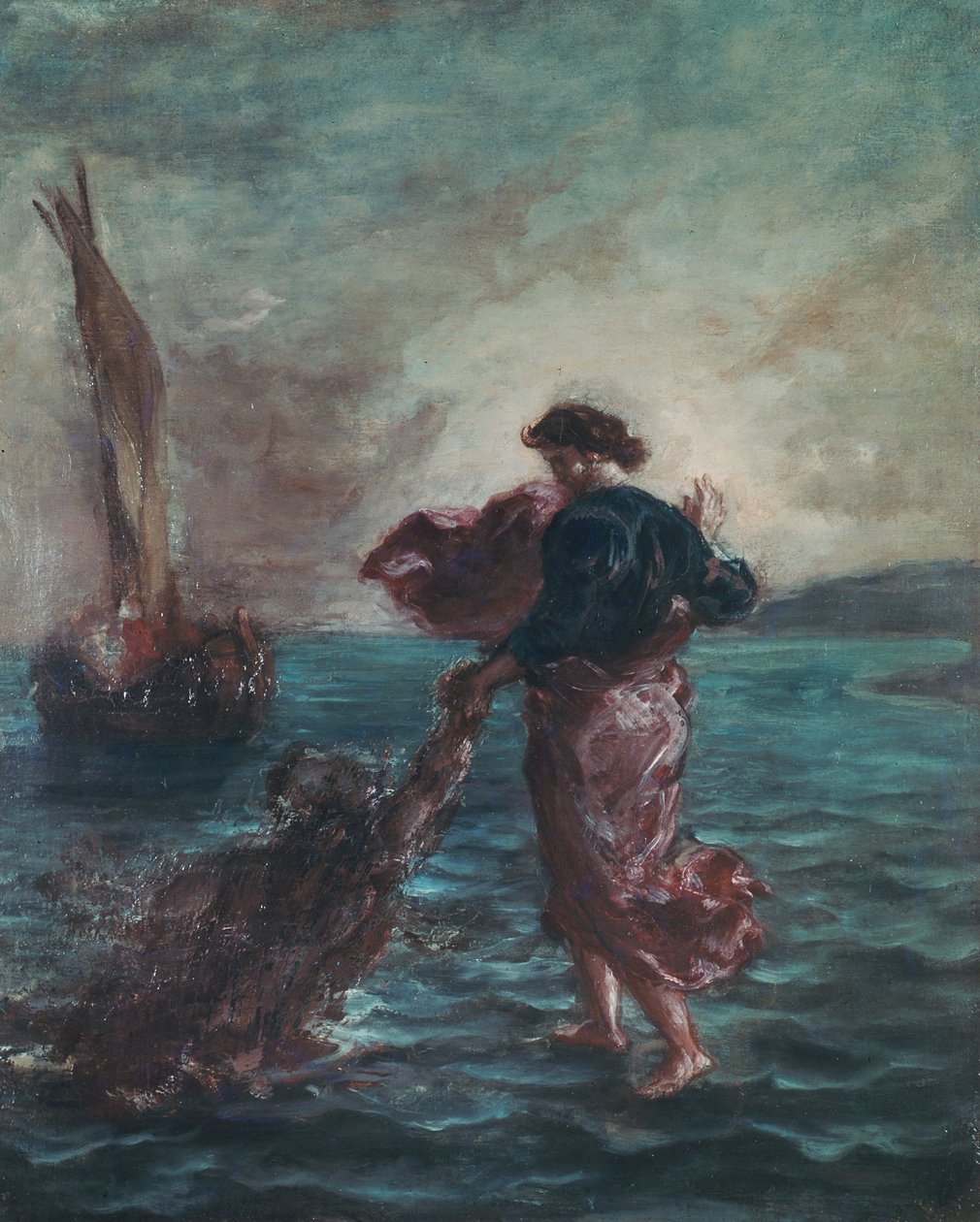 Cristo andando sobre a água e estendendo a mão para salvar São Pedro de Ferdinand Victor Eugene Delacroix