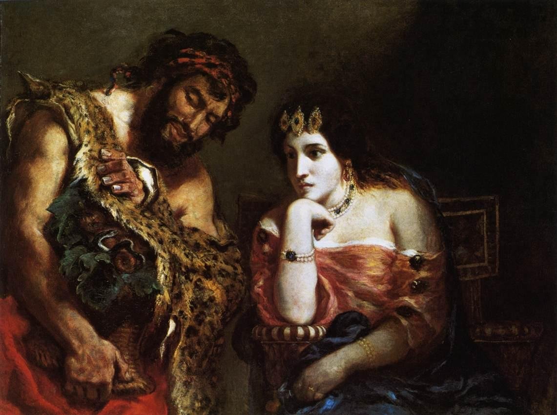 Cleópatra e o camponês de Ferdinand Victor Eugene Delacroix