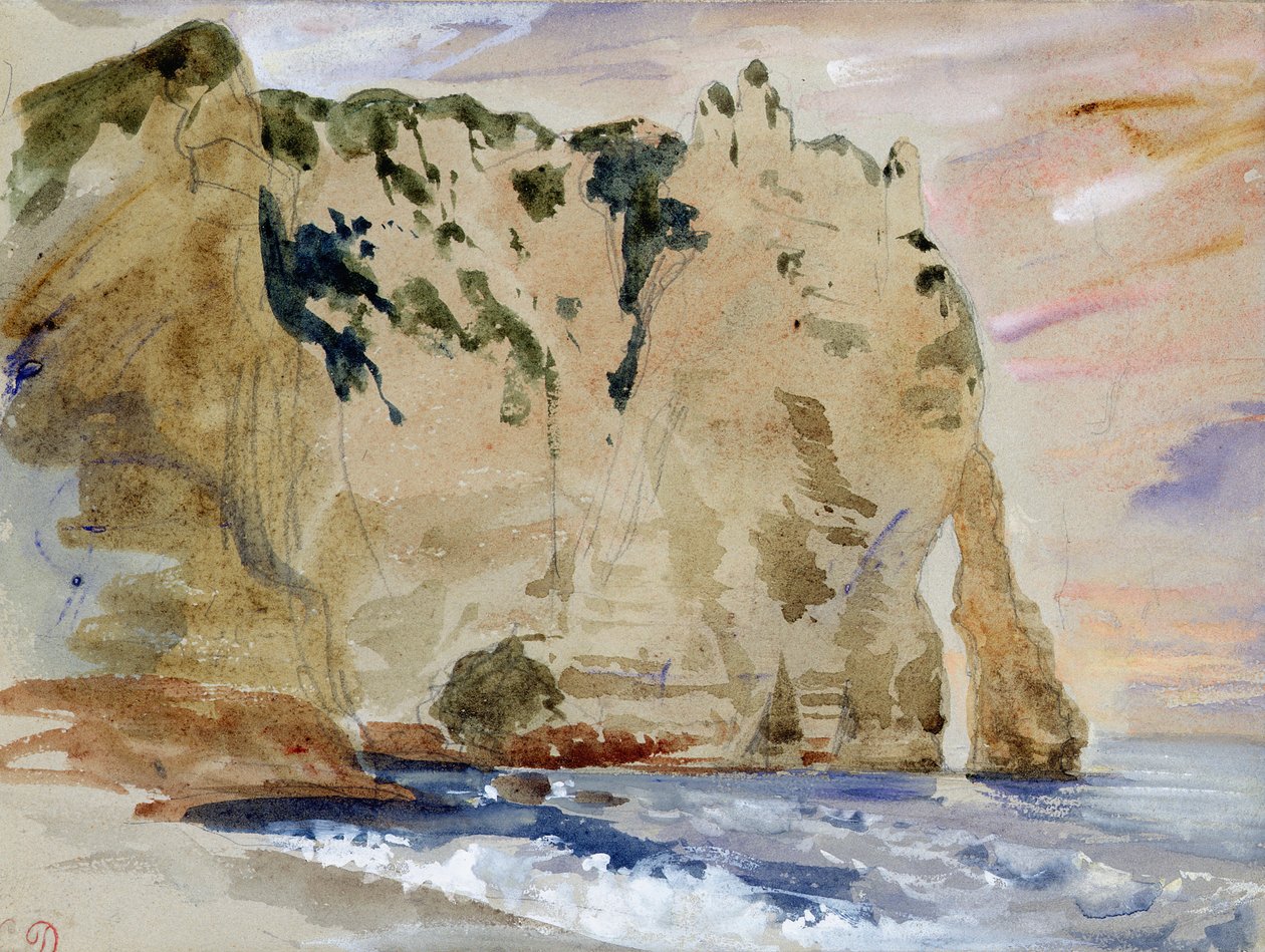 Penhascos de Etretat. Pé do Cavalo, 1838 (wc e guache sobre papel) de Ferdinand Victor Eugene Delacroix