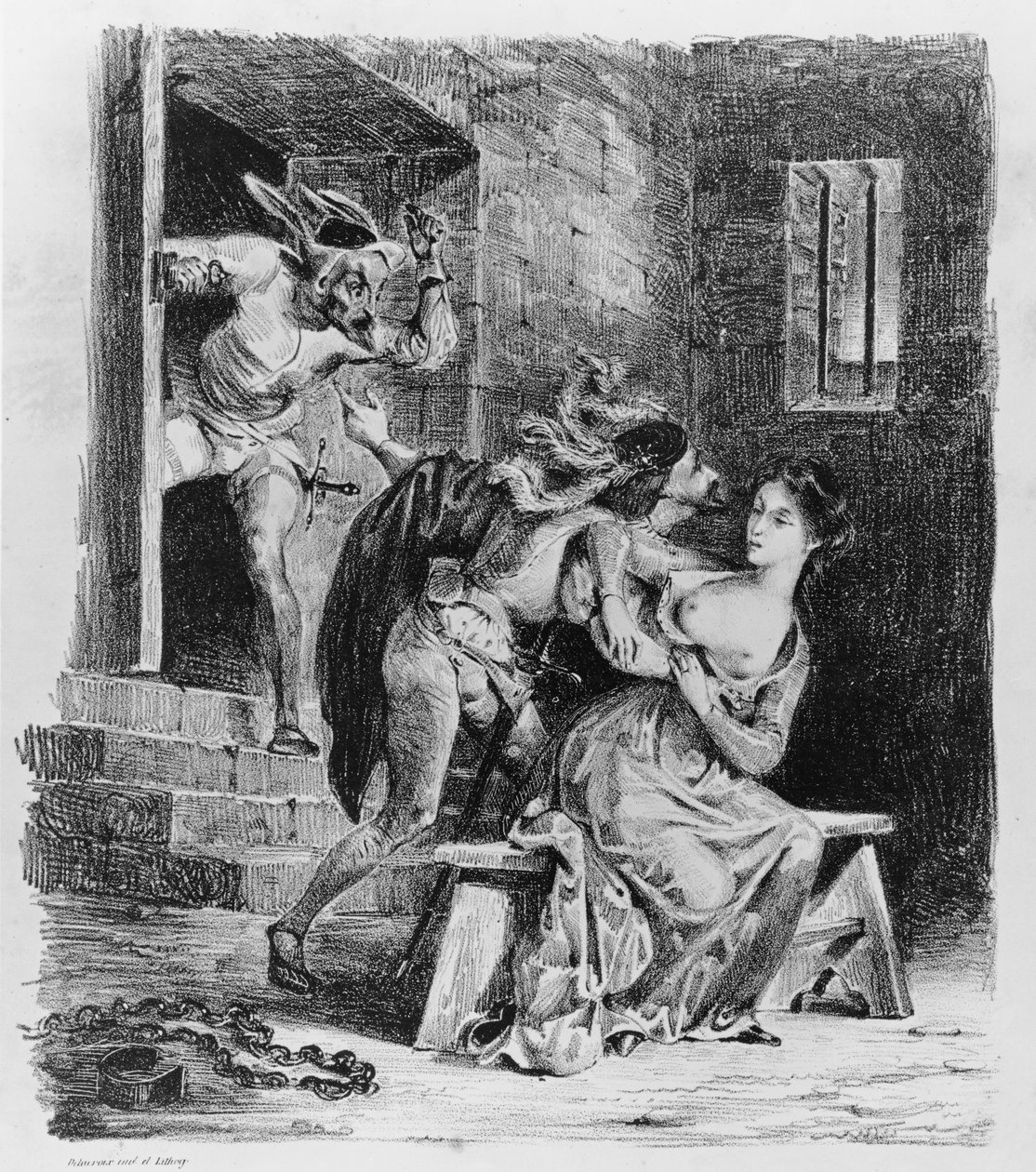 Faust resgata Marguerite de sua prisão, do Fausto de Goethe, 1828, (ilustração), (bw foto de litho) de Ferdinand Victor Eugene Delacroix