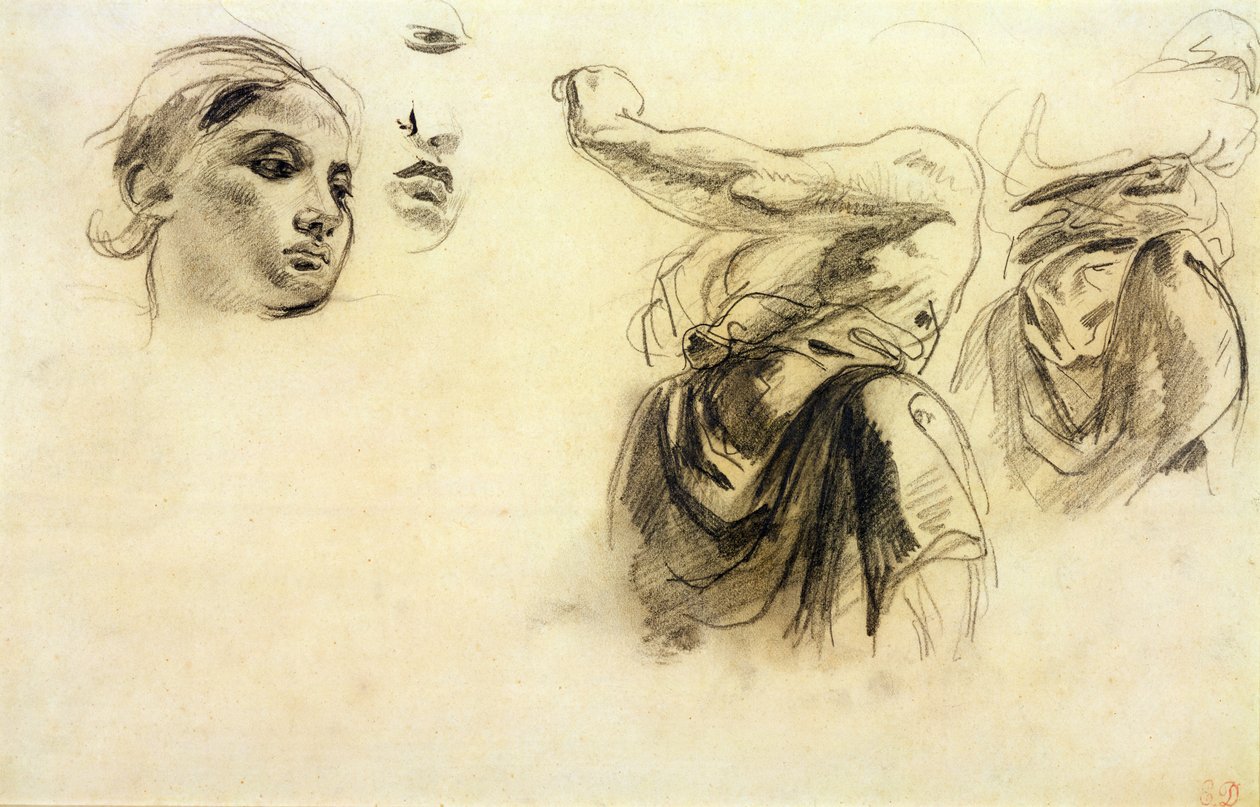 Figura estudos (grafite sobre papel) de Ferdinand Victor Eugene Delacroix
