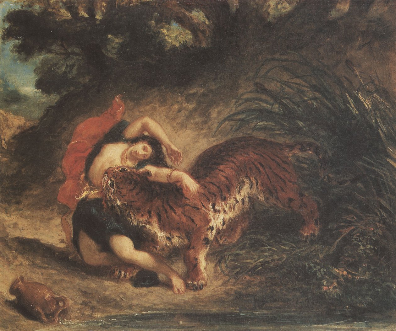 Mulher indiana, rasgada por um tigre de Ferdinand Victor Eugene Delacroix