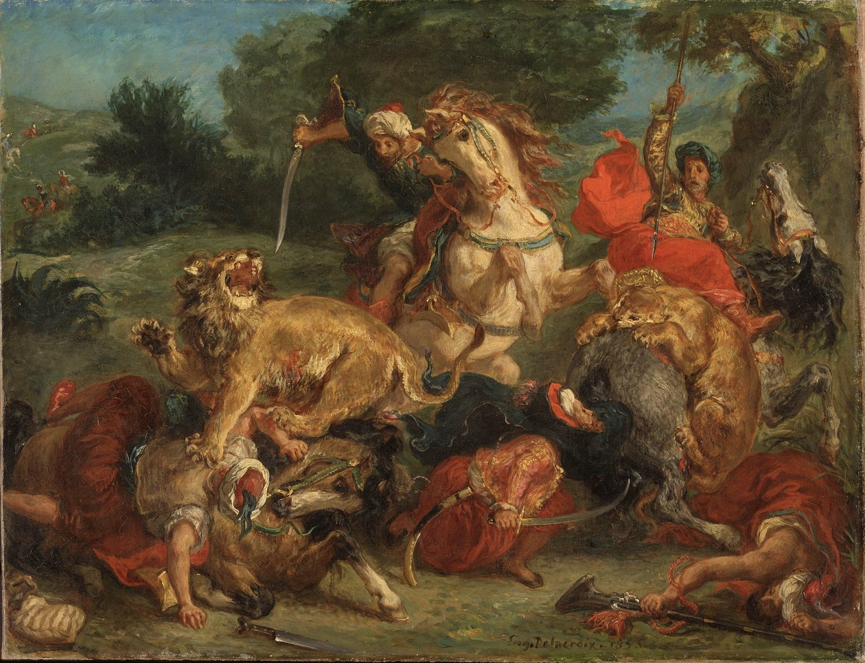 Caça ao Leão de Ferdinand Victor Eugene Delacroix