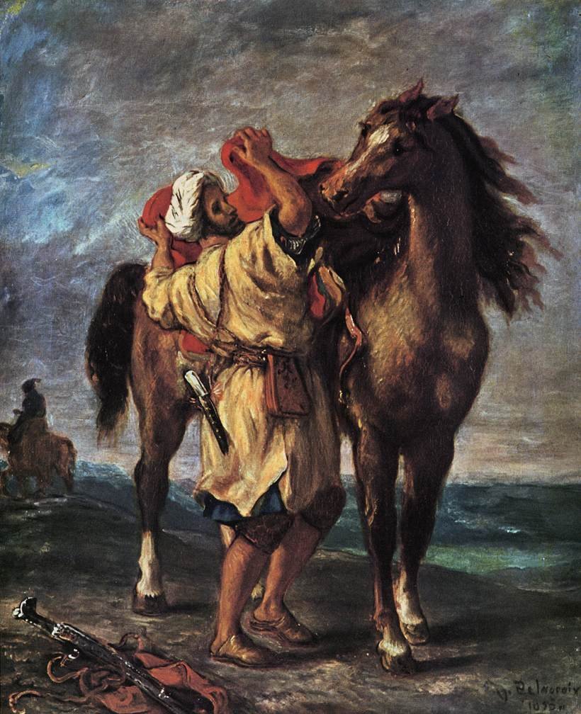 Marocan e seu cavalo de Ferdinand Victor Eugene Delacroix