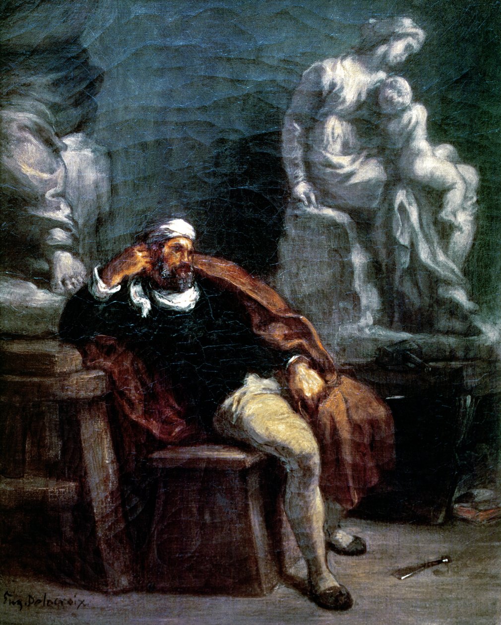Michelangelo (1475-1564) em seu estúdio de Ferdinand Victor Eugene Delacroix