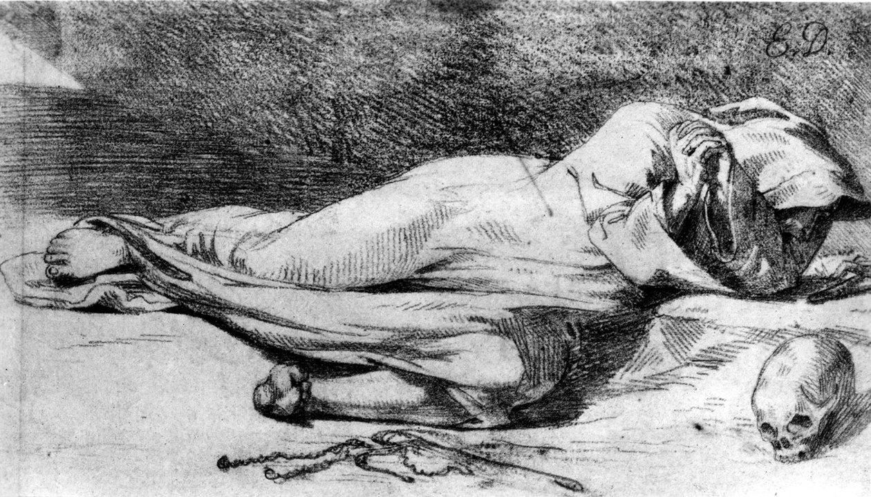 Monge na oração de Ferdinand Victor Eugene Delacroix