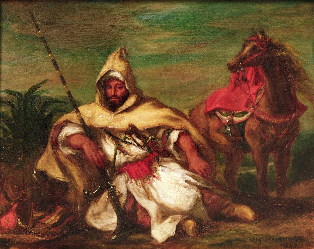 Soldado marroquino sentado perto de seu cavalo, 1845 de Ferdinand Victor Eugene Delacroix