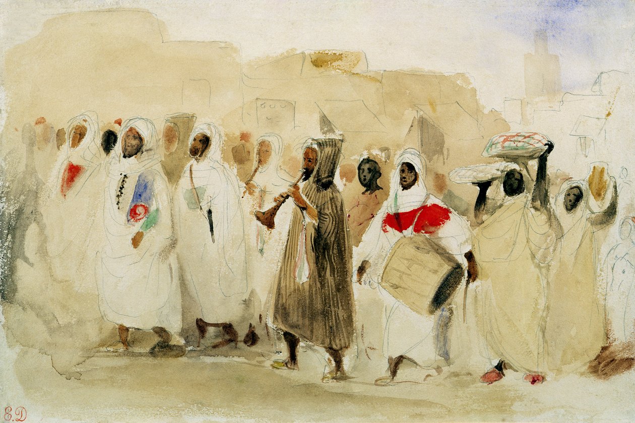 Procissão de Músicos em Tânger (wc e lápis sobre papel) de Ferdinand Victor Eugene Delacroix
