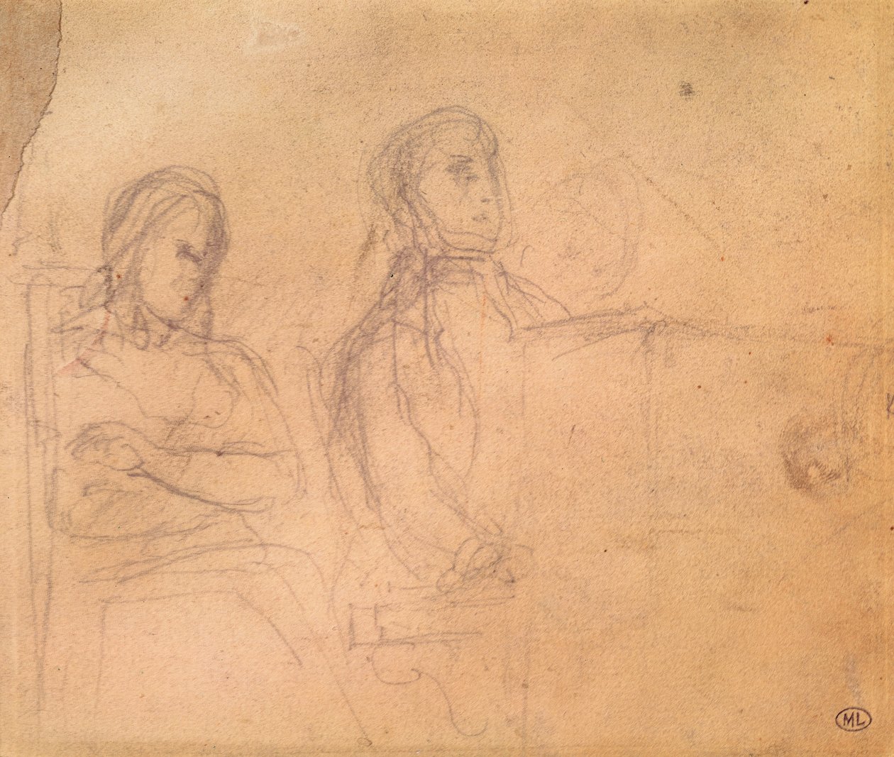 Estudo para um retrato de Frederic Chopin (1810-49) e George Sand (1804-76) de Ferdinand Victor Eugene Delacroix
