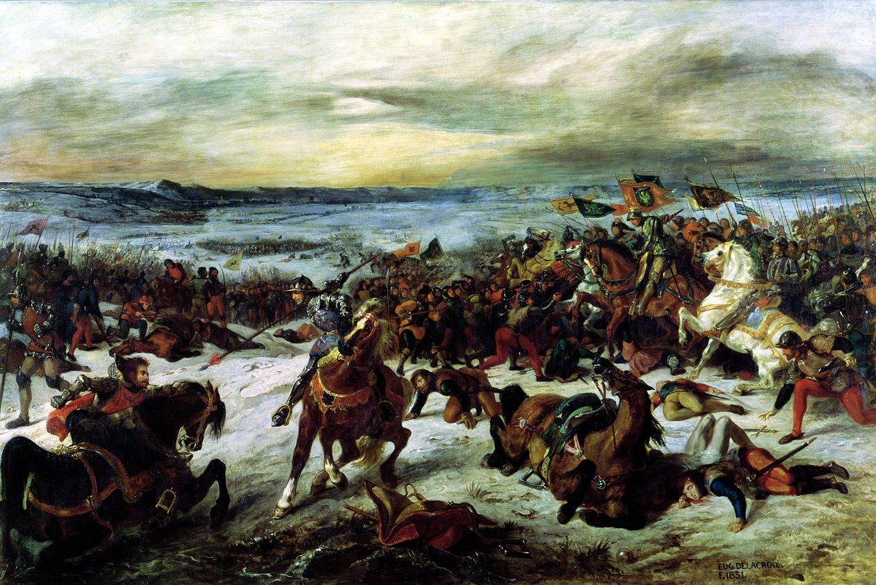 A Morte de Carlos, o Negrito (1433-1777) na Batalha de Nancy, 5 de janeiro de 1477, 1831 de Ferdinand Victor Eugene Delacroix