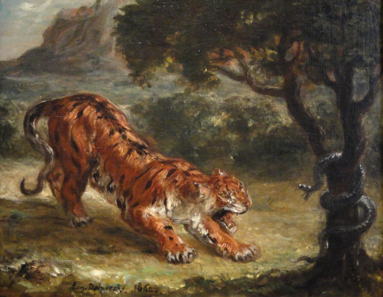 Tigre e cobra de Ferdinand Victor Eugene Delacroix