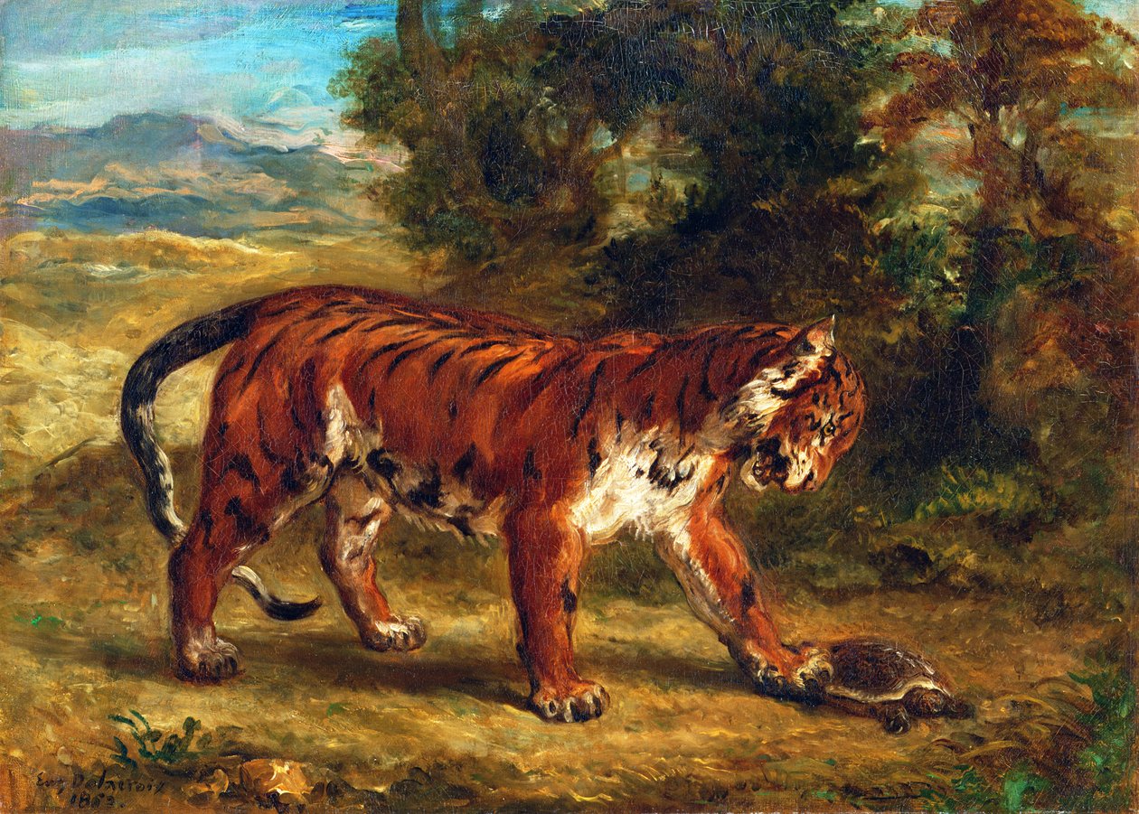 Tigre com Tartaruga, 1862 de Ferdinand Victor Eugene Delacroix