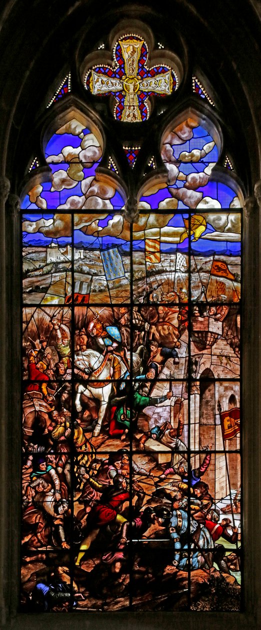 Janela representando Saint Louis na batalha de Taillebourg (vitral) de Ferdinand Victor Eugene Delacroix