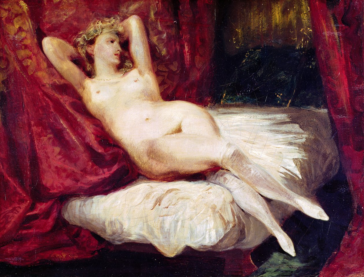 Mulher, com, branca, meias de Ferdinand Victor Eugene Delacroix