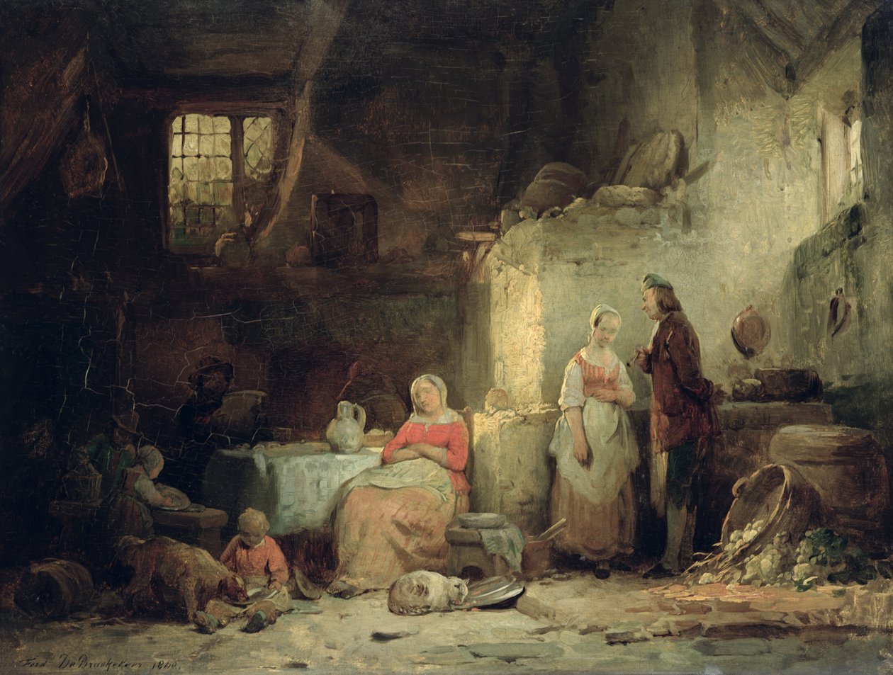 Conversa após a refeição, 1840 de Ferdinand de Braekeleer