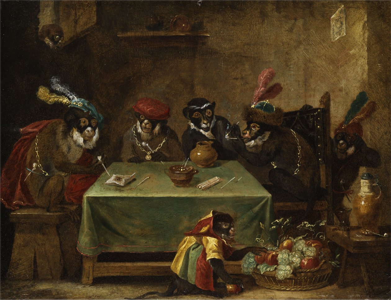 O macaco de fumar tabaco rodada de Ferdinand van Kessel