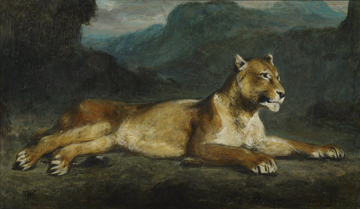 Leoa reclinada de Ferdinand Victor Eugene Delacroix