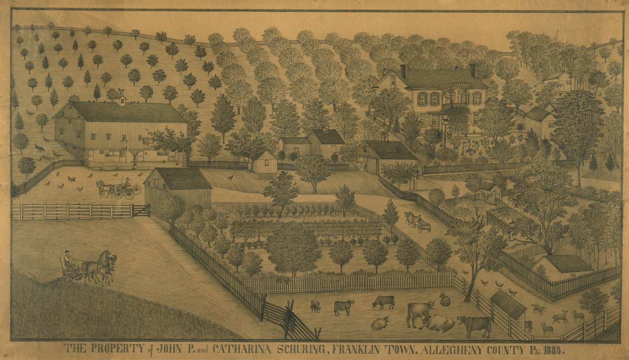 A propriedade de John P. e Catharina Schuring, Franklin Town, Allegheny County, Pensilvânia, 1883 de Ferdinand A. Brader