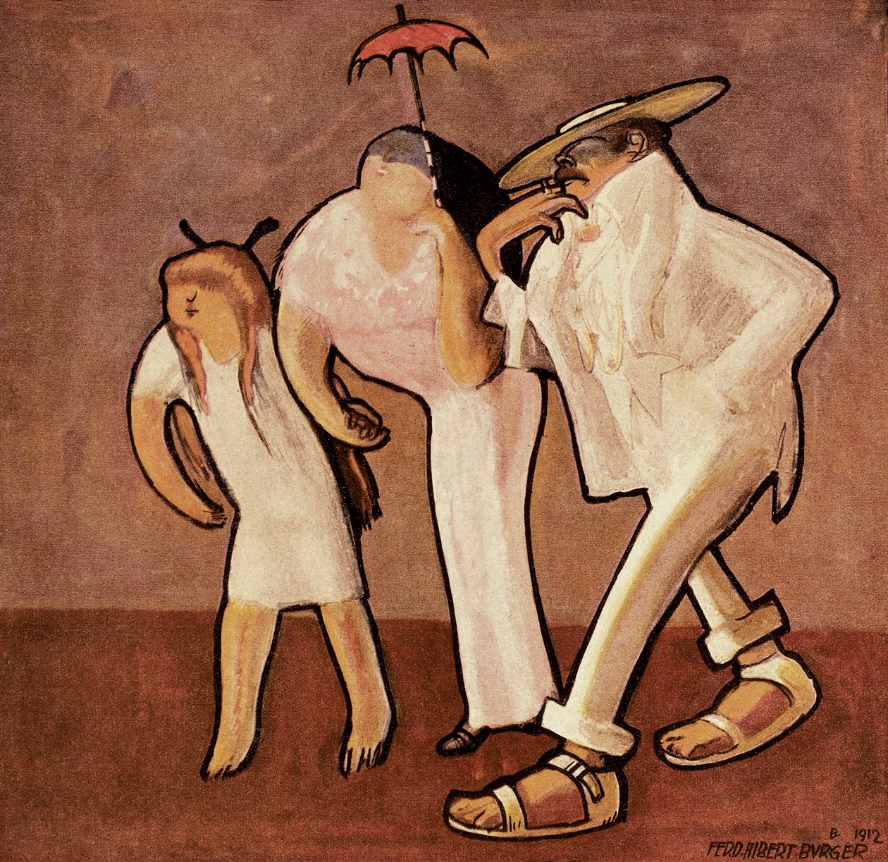 Turistas americanos em Nice, Caricatura de uma família americana, publicada na revista Jugend de Ferdinand Albert Burger