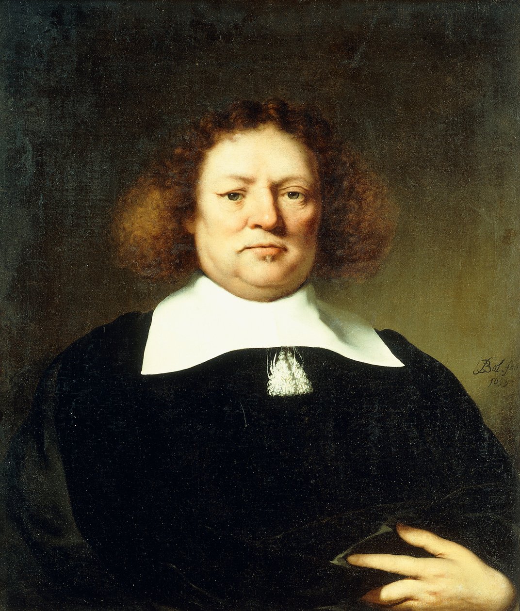 Retrato de um cavalheiro, disse a Lord Hebdon, meio comprimento, vestindo um traje preto e colarinho branco, 1659 de Ferdinand Bol