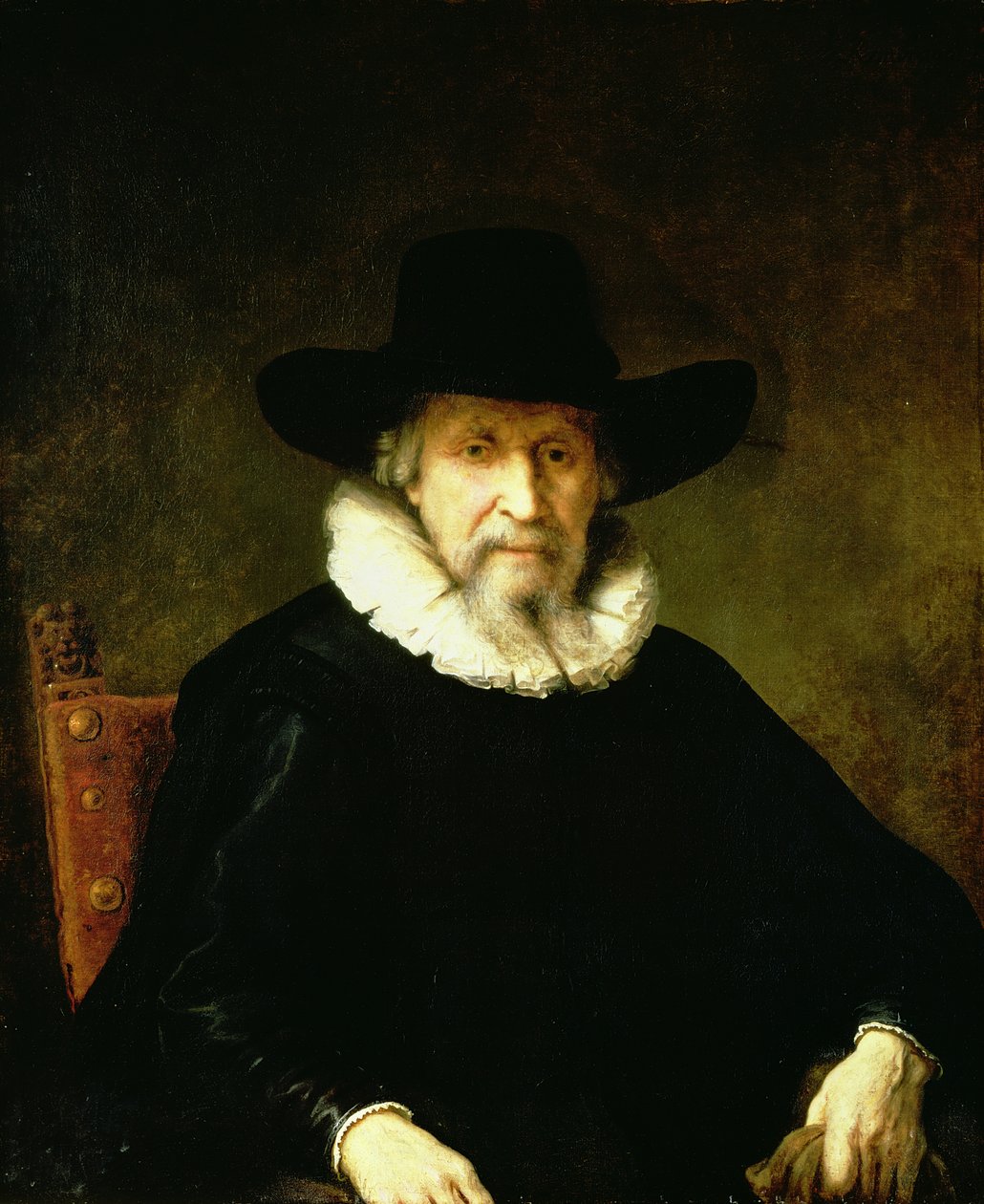Retrato de um cavalheiro vestindo um ruff e roupas escuras com um chapéu de abas largas de Ferdinand Bol