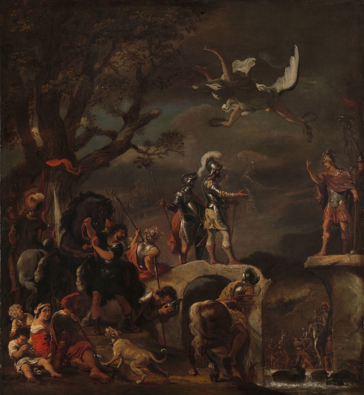 As Negociações de Paz entre Claudius Civilis e Quintus Petillius Cerealis na Ponte Demolida. de Ferdinand Bol