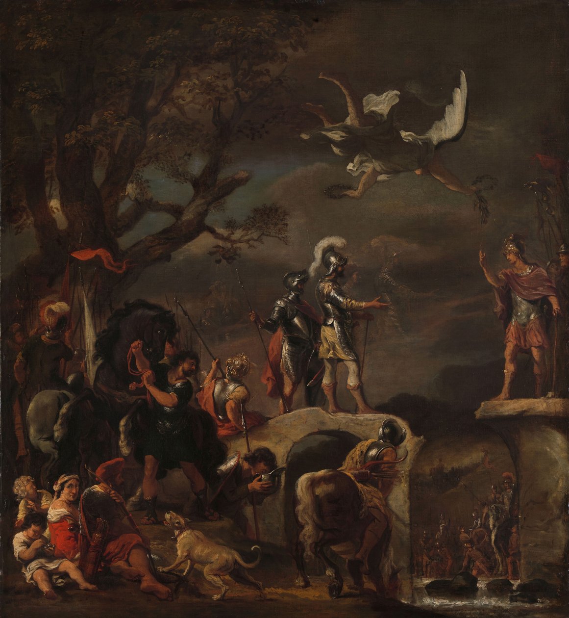 As negociações de paz entre Claudio cereais civis e Quintus Petillius na ponte demolido, 1658-62 de Ferdinand Bol