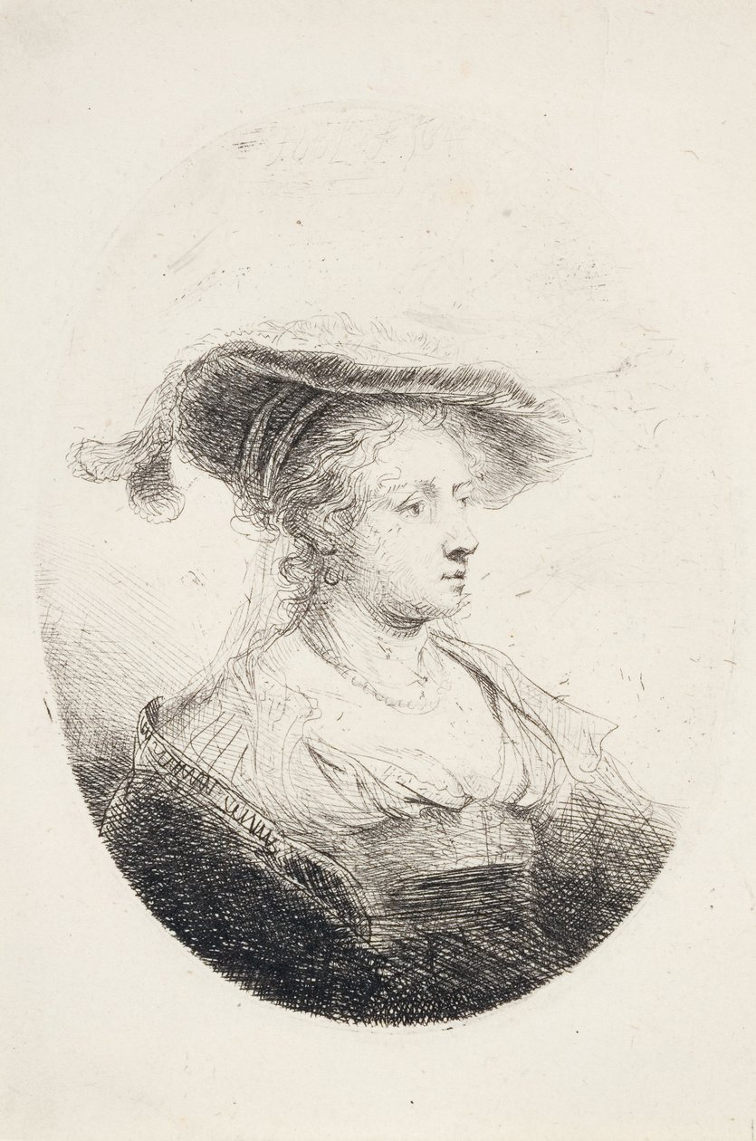 Jovem senhora com chapéu de plumas, 1644 de Ferdinand Bol