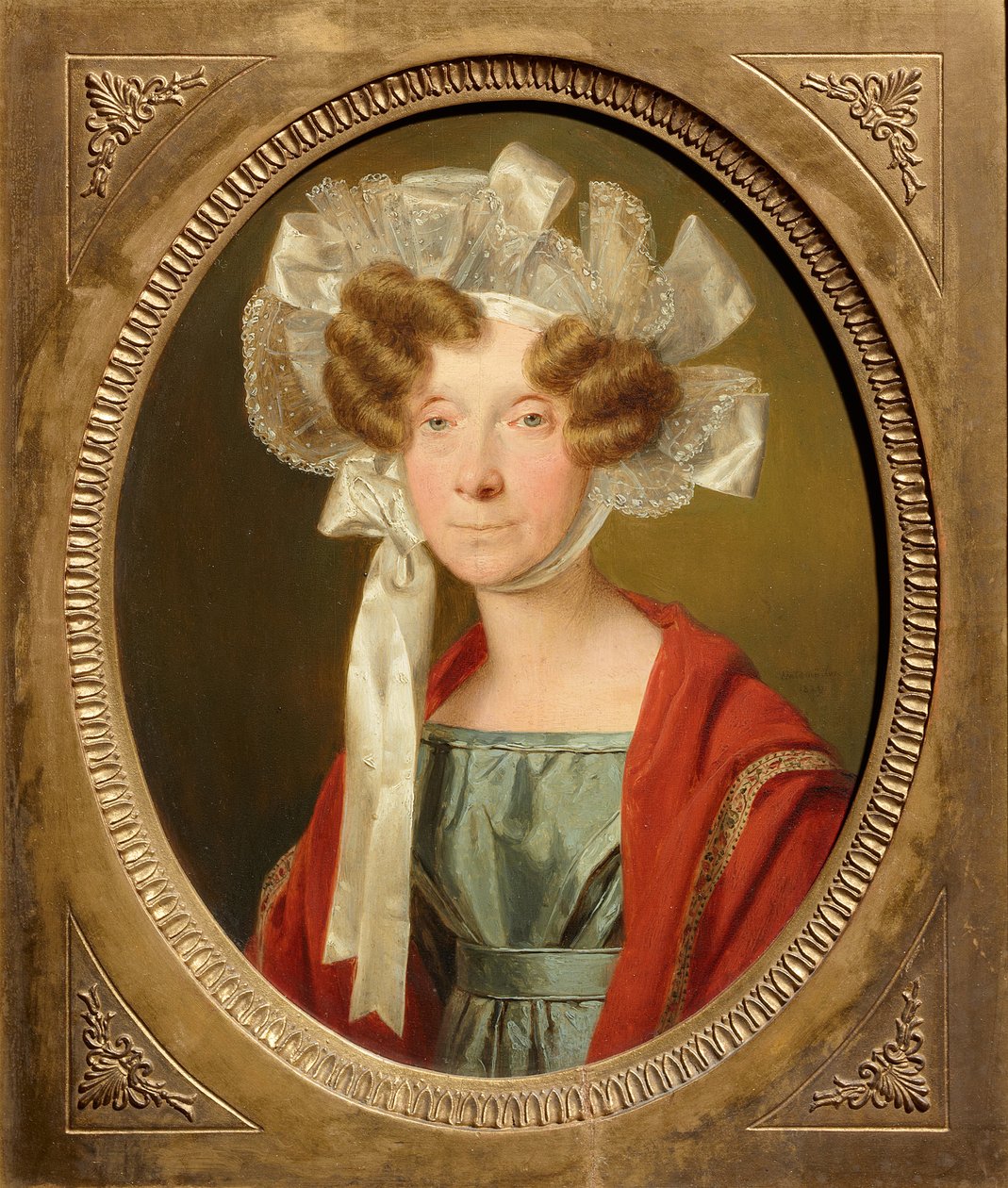 Retrato de uma dama com touca de renda de Ferdinand Georg Waldmüller