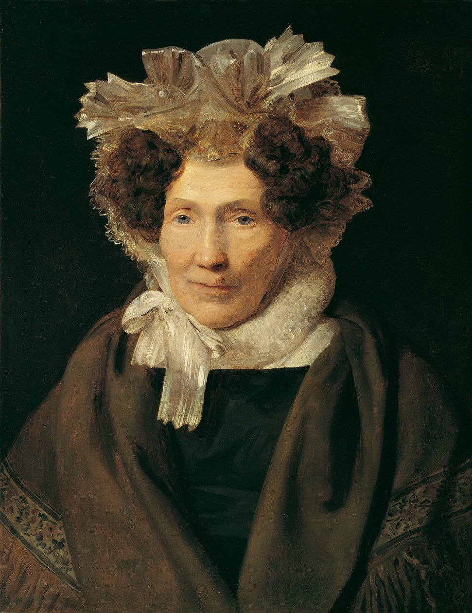 Mulher idosa com touca de fita branca de Ferdinand Georg Waldmuller