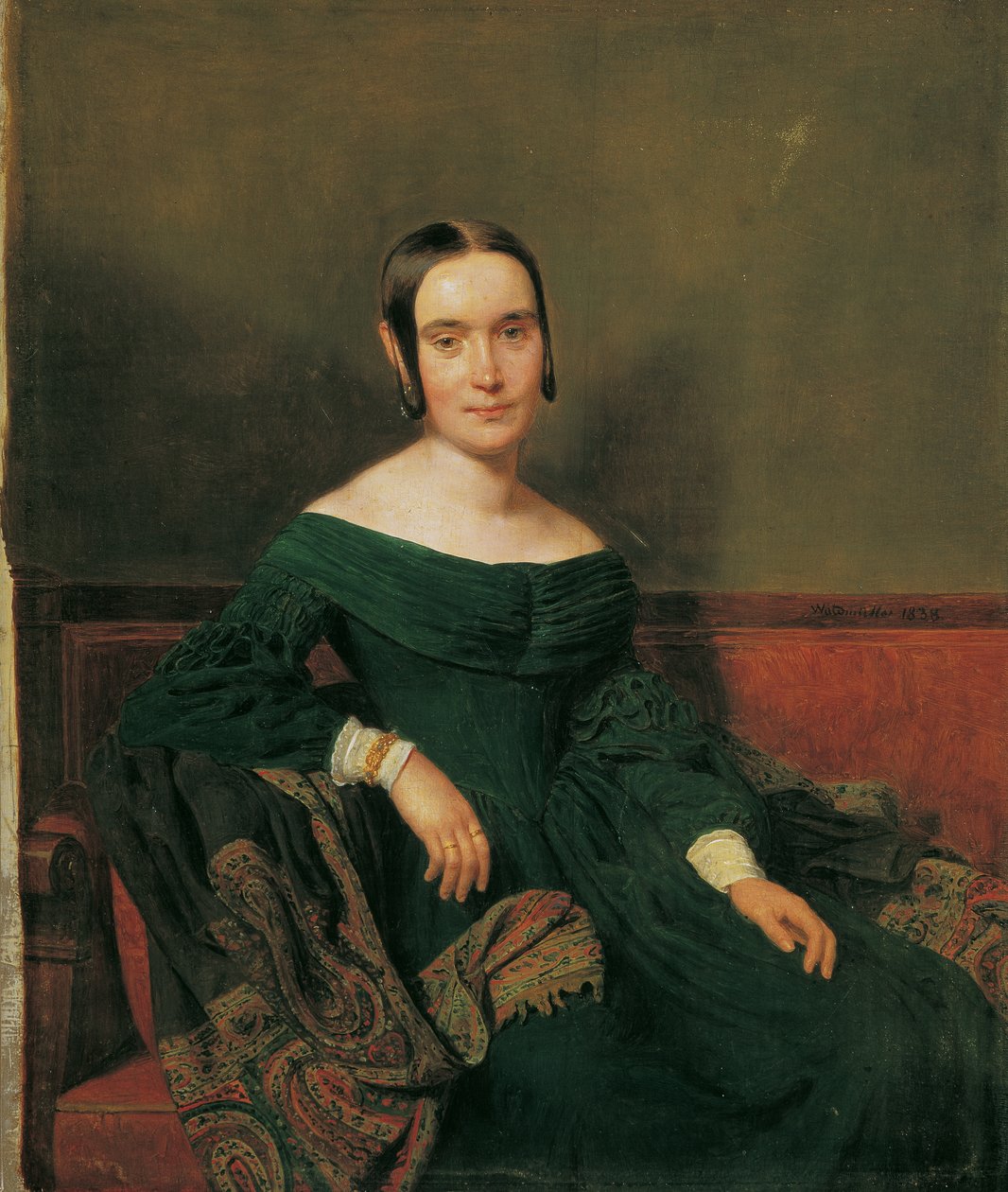 Senhora em vestido verde vermelhão de Ferdinand Georg Waldmuller