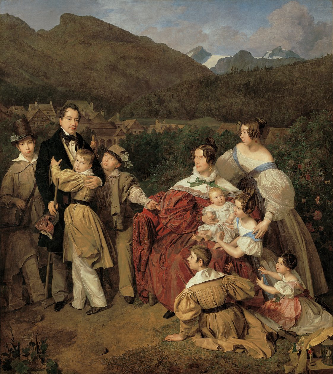 O notário Dr. Josef August Eltz com sua esposa Caroline, née Schaumburg, e seus oito filhos em Ischl de Ferdinand Georg Waldmuller