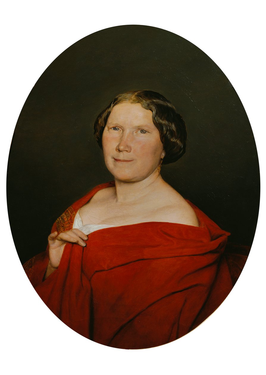 Mulher com capa vermelha de salmão de Ferdinand Georg Waldmuller