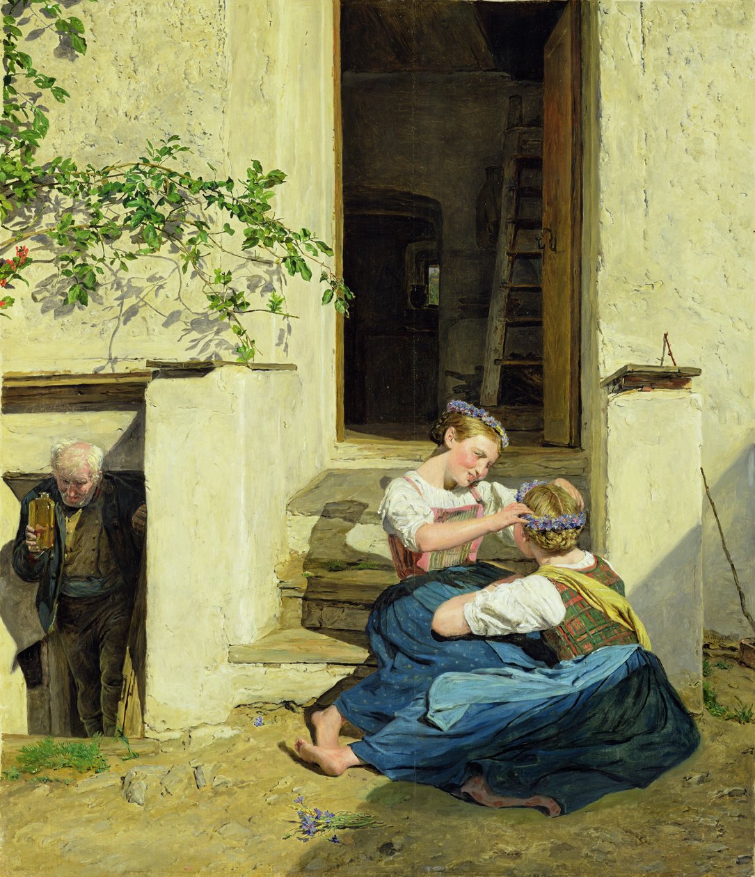 Meninas fazendo guirlandas, 1846 de Ferdinand Georg Waldmuller