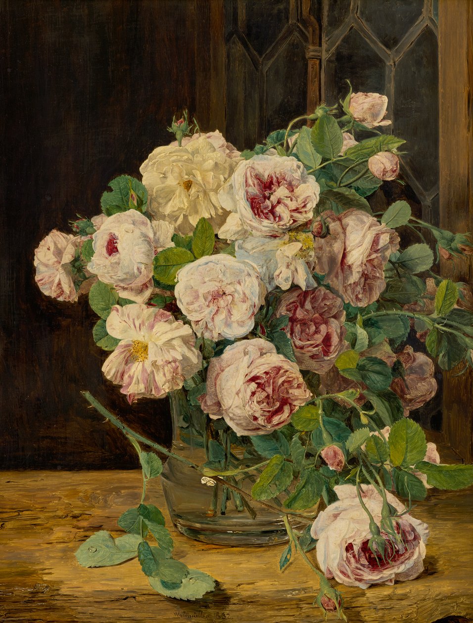 Buquê de rosas na janela de Ferdinand Georg Waldmuller