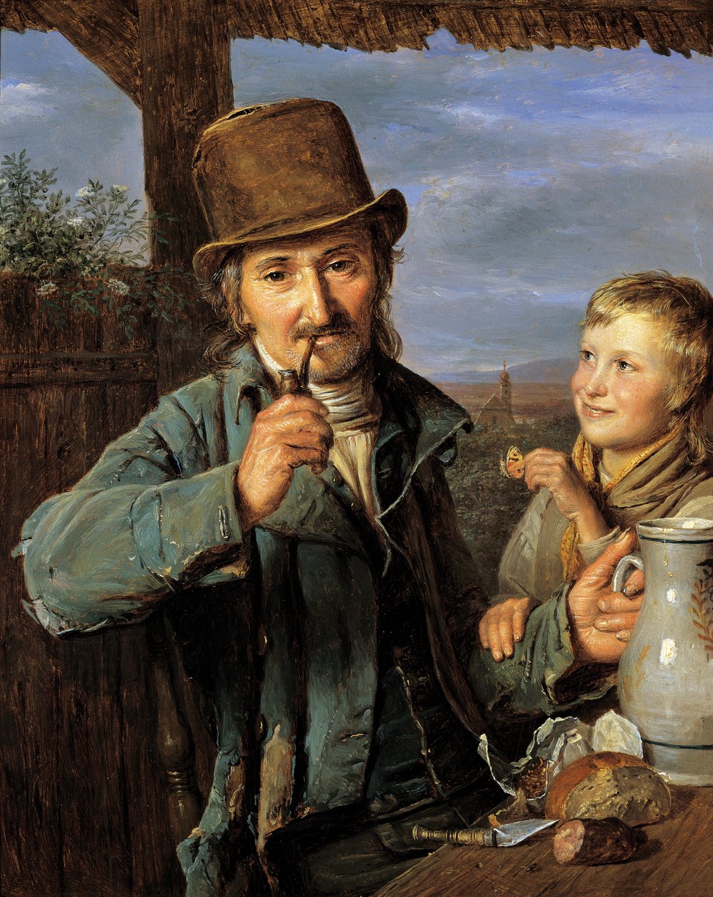 Trabalhador diurno com o seu filho de Ferdinand Georg Waldmuller