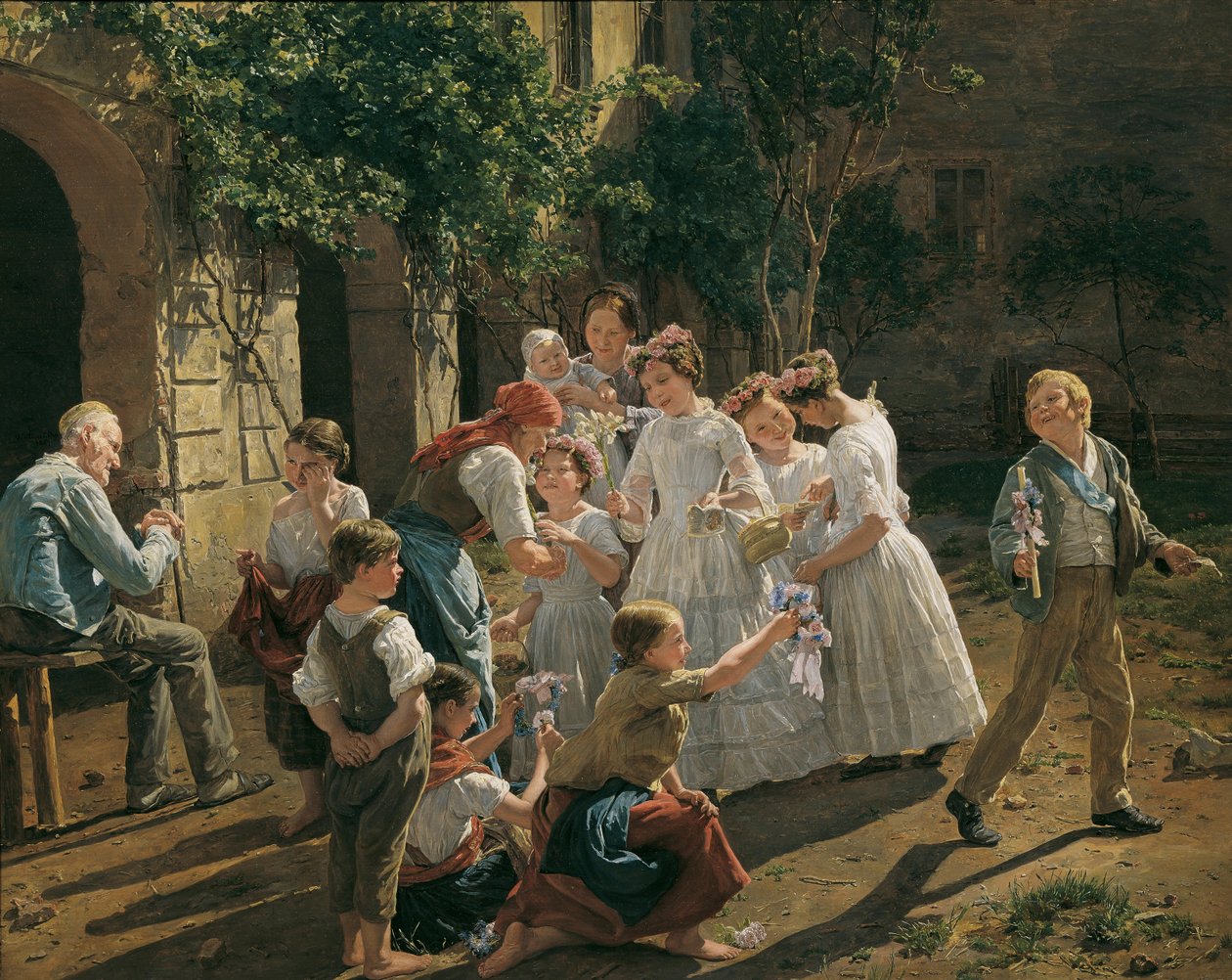 A manhã da Festa de Corpus Christi por Waldmueller, Ferdinand Georg (1793-1865). Óleo sobre madeira de Ferdinand Georg Waldmuller