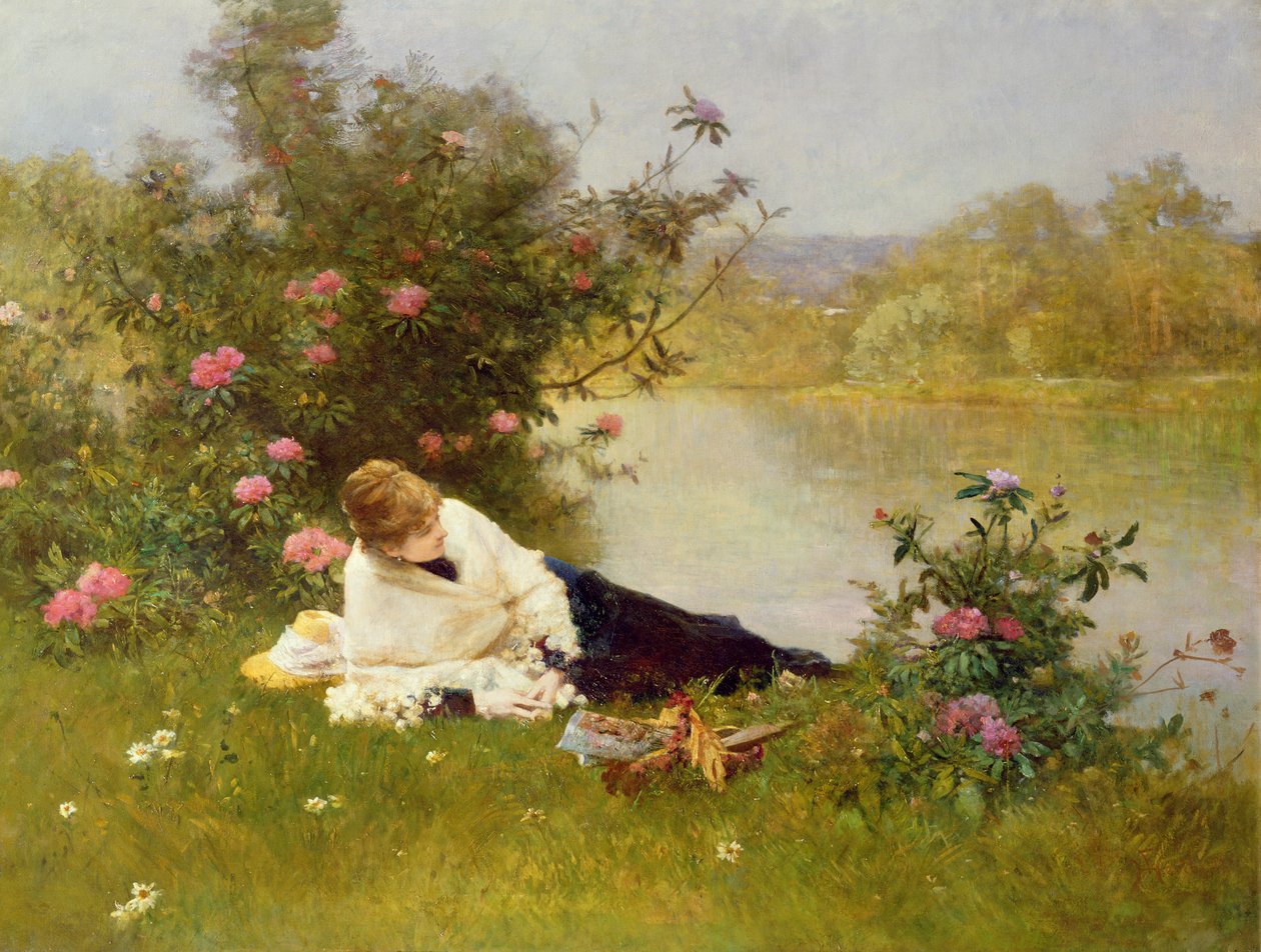 Mulher, ligado, um, banco rio de Ferdinand Heilbuth