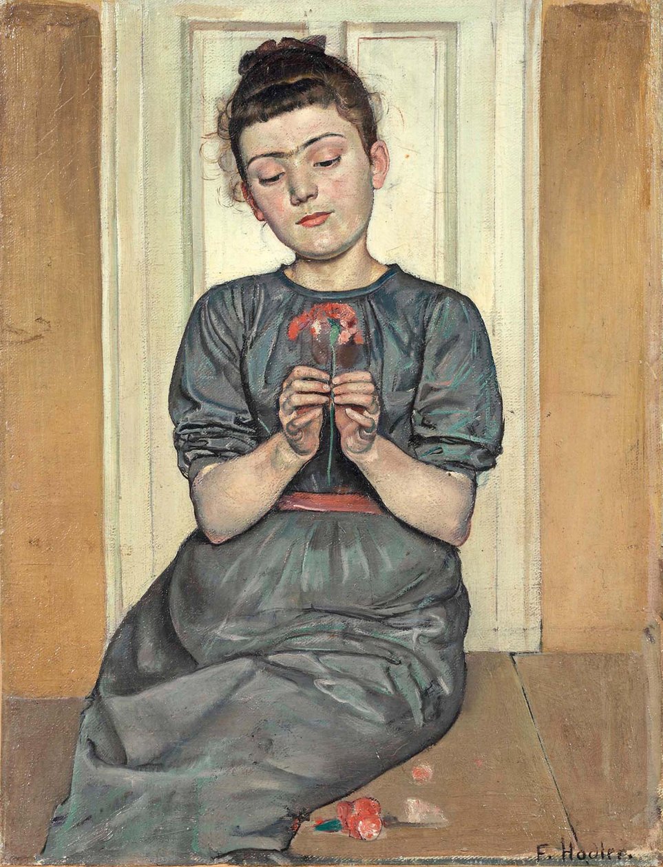 Menina arranjando flores Menina com cravo, c. 1886 de Ferdinand Hodler