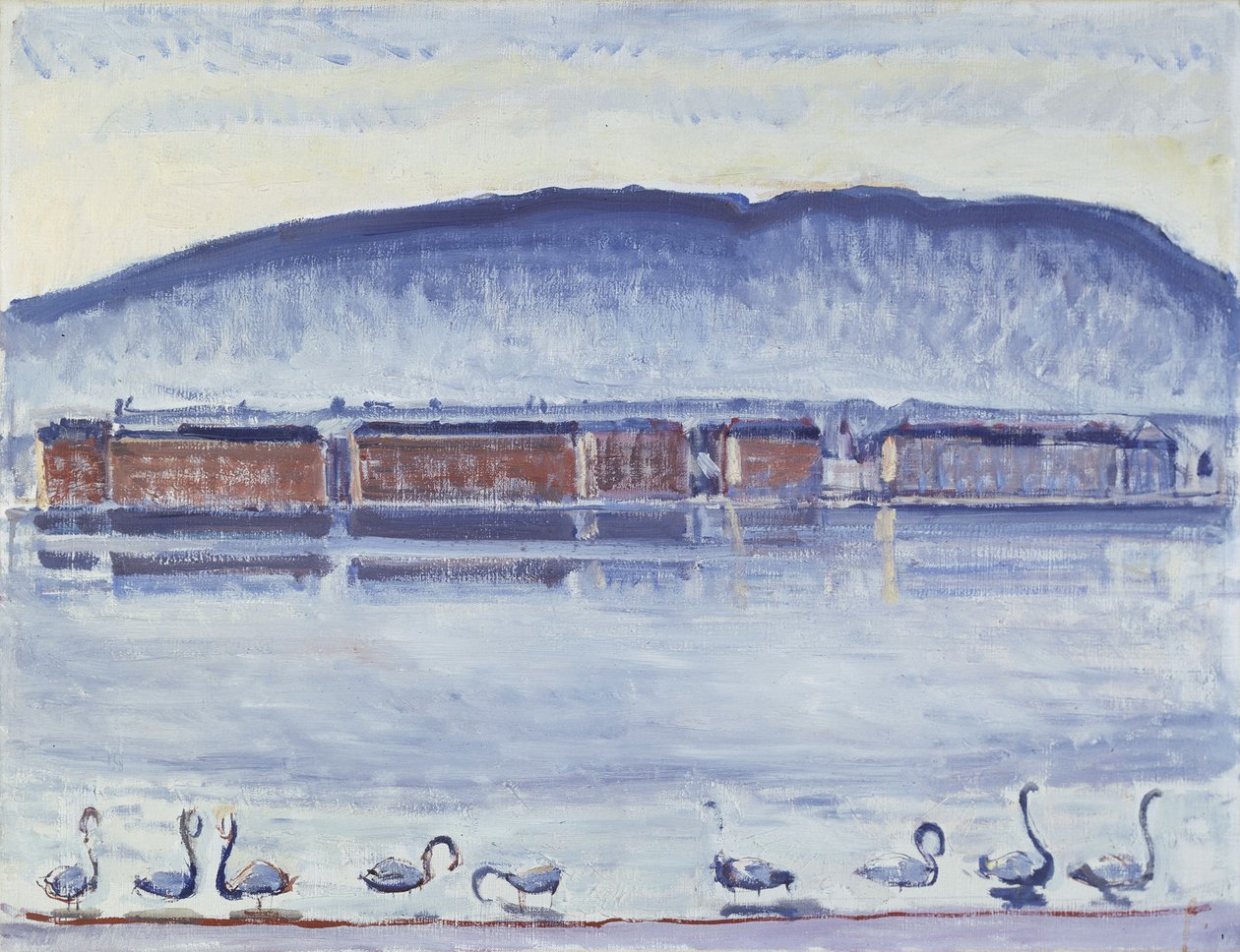 Lago de Genebra com o Mont Salève e cisnes de Ferdinand Hodler
