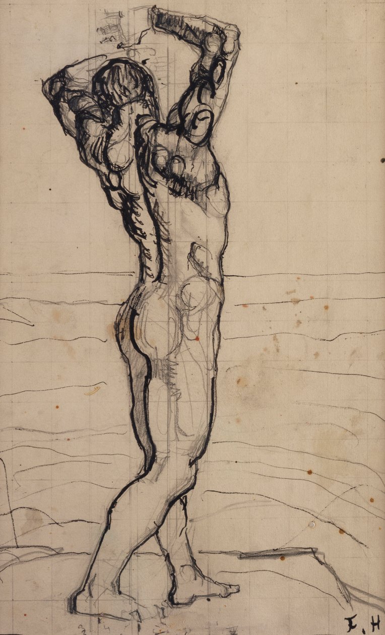 Male Act, Study for the Truth, c.1901-02 (lápis e tinta nanquim no papel) de Ferdinand Hodler