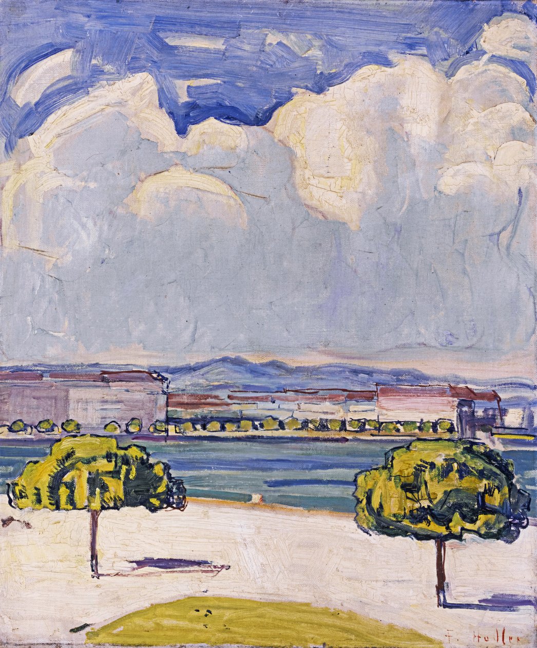 O Quai du Mont-Blanc em Genebra visto do Jardin Anglais, c. 1910. de Ferdinand Hodler