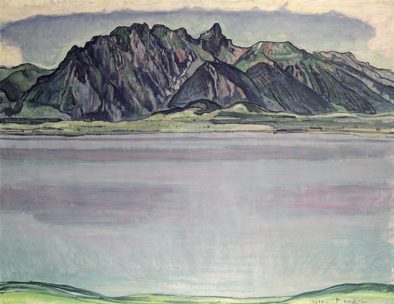 Thunersee com as Montanhas Stockhorn, 1910 de Ferdinand Hodler