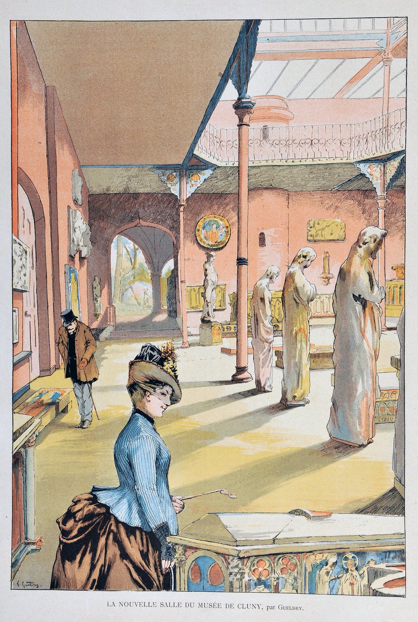 A nova sala do museu da Idade Média de Cluny em Paris 1887, de Ferdinand Joseph GUELDRY (1858-1945) Gravação de 1887 no "Paris-Illustrous journal weekly". de Ferdinand Joseph Gueldry