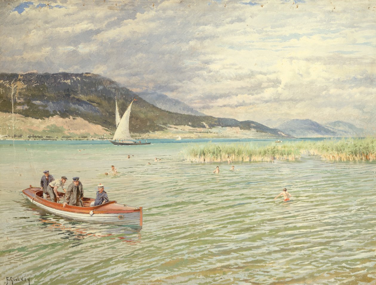 Sobre o lago (óleo sobre tela) de Ferdinand Joseph Gueldry