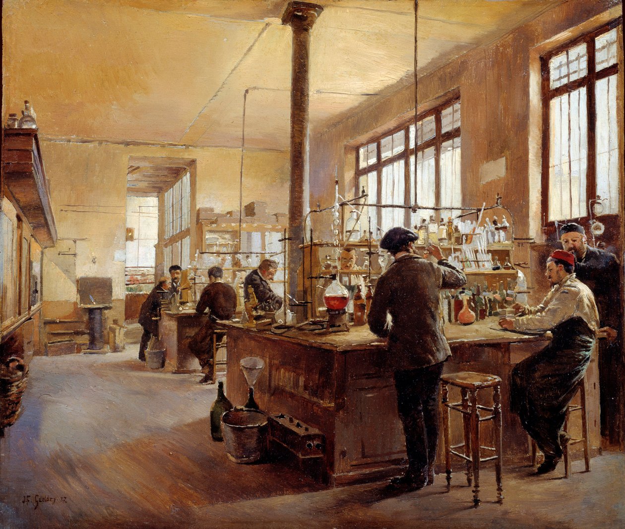 O laboratório municipal tem o boulevard du palace da prefeitura da polícia. Pintura de Ferdinand Joseph Gueldry (1858-1945) de Ferdinand Joseph Gueldry