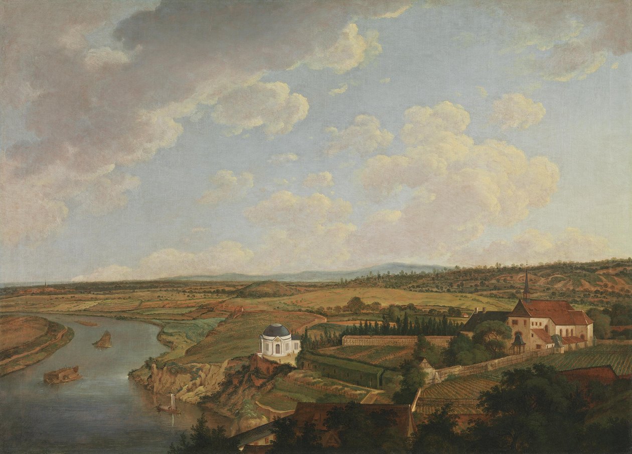 Vista do castelo de Aschaffenburg para o Templo do Pequeno-almoço e o mosteiro dos Capuchinhos (Ciclo de Aschaffenburg) de Ferdinand Kobell