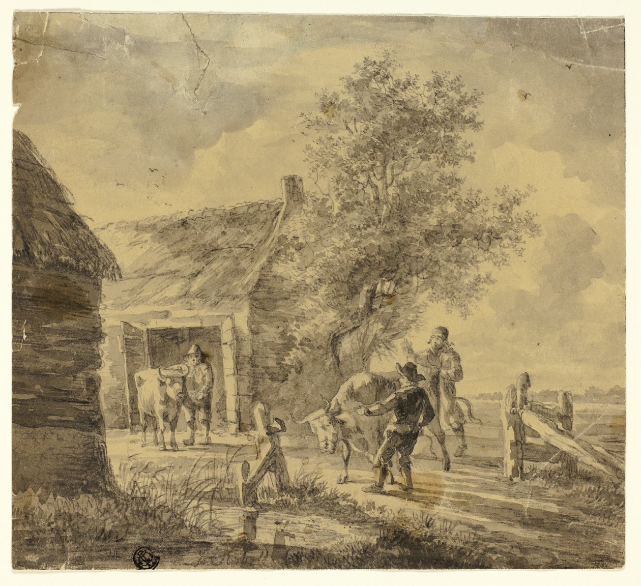 Quinta com homens e vacas de Ferdinand Kobell