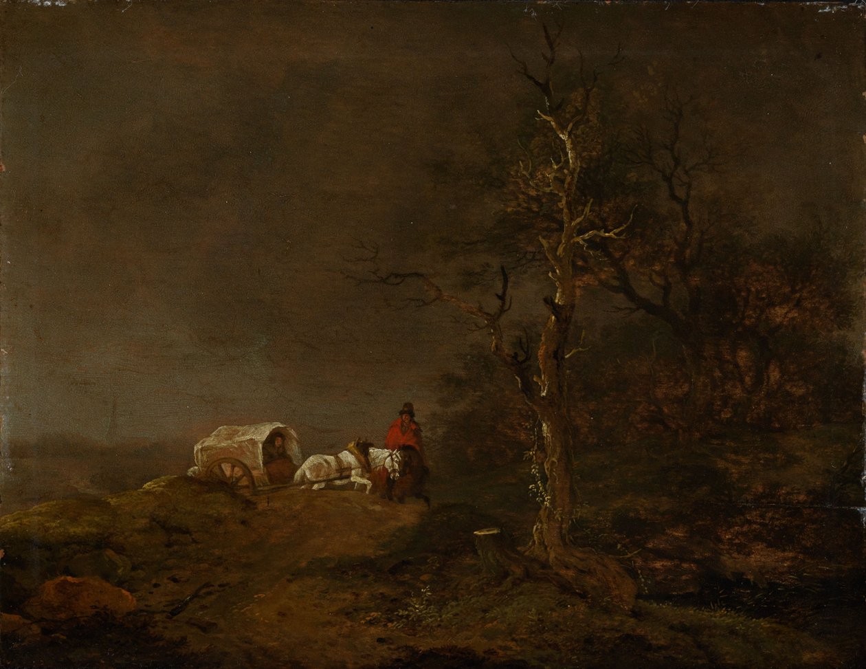 Paisagem de tempestade com carroça de camponeses de Ferdinand Kobell